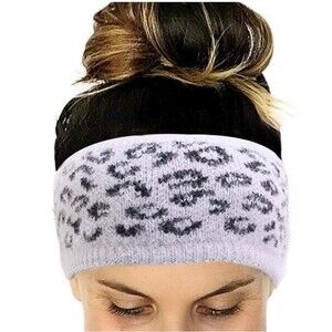 PINK Leopard Print Knit Winter Headband with Fleece Lining NWT